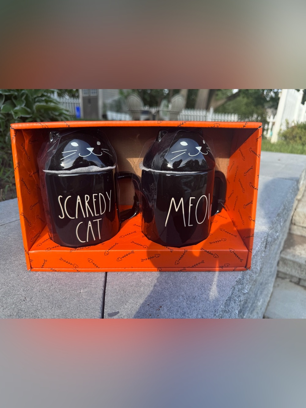 Rae Dunn Black 'Scaredy Cat' & 'Meow' Cat Mug Set   NWT